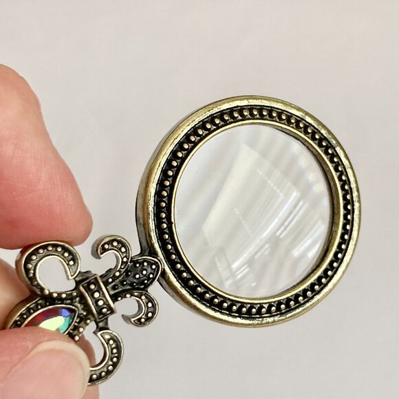 Gold Fleur de Lis Necklace 29" X-Long Magnifying Glass Vintage Plus Size Plated - Picture 13 of 16